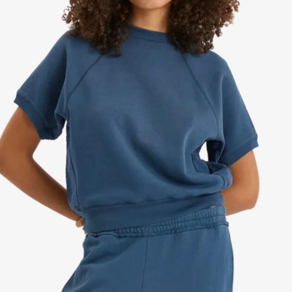 SKIMS French Terry Raglan Sweatshirt short sleeve Indigo Navy NWT S (SK0229)